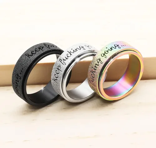 Miniatura 7 de Anillo antiestrés de titanio, de acero inoxidable para la ansiedad, tamaño 6-12, ancho 6 mm, 5 colores, para mujeres y hombres oro rosa, arco iris