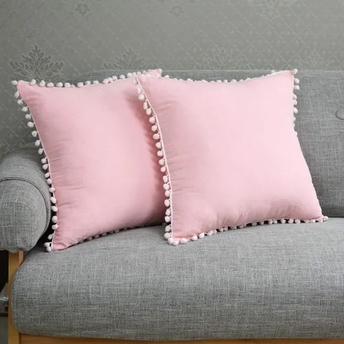 Miniatura 9 de Softta Euro Sham Covers - Juego de 2 fundas de almohada de 26 x 26 pulgadas con pompón negro, estilo étnico, vintage, 100% algodón puro, fundas