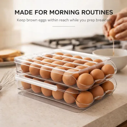 Miniatura 5 de Soporte para huevos para refrigerador con dispensador automático rodante, dispensador de huevos para refrigerador, organizador de huevos apilable