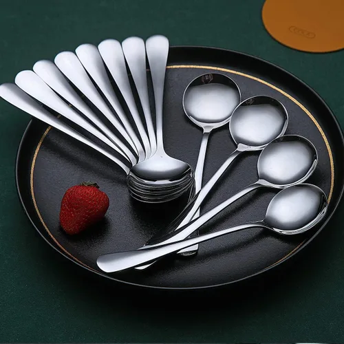 Miniatura 8 de Berglander - Juego de 4 cucharas de sopa negras de acero inoxidable chapado en titanio de 7.5 pulgadas, cucharas redondas brillantes, juego