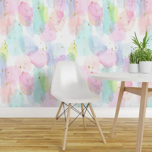 Miniatura 3 de Papel tapiz extraíble de 9 x 2 pies, diseño de estrellas de acuarela de arco iris, dorado, algodón, caramelo, pastel, unicornio, papel pintado