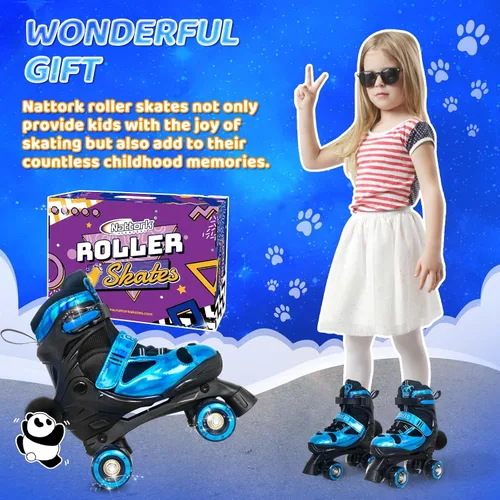 Miniatura 5 de Nattork Patines infantiles para niñas y niños, 4 tamaños ajustables de panda, patines cuádruples con todas las ruedas iluminadas, patines