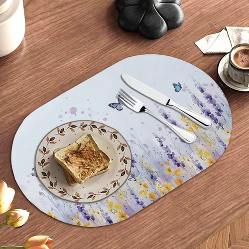 Miniatura 2 de Buteterfly - Juego de 2 manteles individuales con diseño ovalado, impermeables, lavables, resistentes al calor, decoración del hogar, cocina