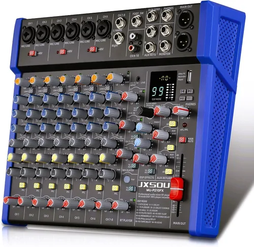 Miniatura 6 de Mezclador de audio de 6 canales, consola de tablero de sonido controladora DJ con 99 efectos DSP, mezclador Bluetooth, alimentación fantasma de 48