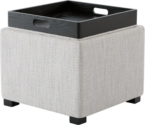 Miniatura 18 de CHITA Otomana de almacenamiento cúbica con tapa con bandeja, pequeño reposapiés con almacenamiento, mesa auxiliar cuadrada para sala de estar y gris