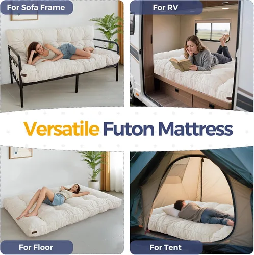 Miniatura 3 de MAXYOYO Colchón Futón de 6 pulgadas, Tamaño Full, Futones Tufted Sofá Cama con Diseño de Borde de Cuerda Trenzada, Colchón de Piso de Tela Gruesa