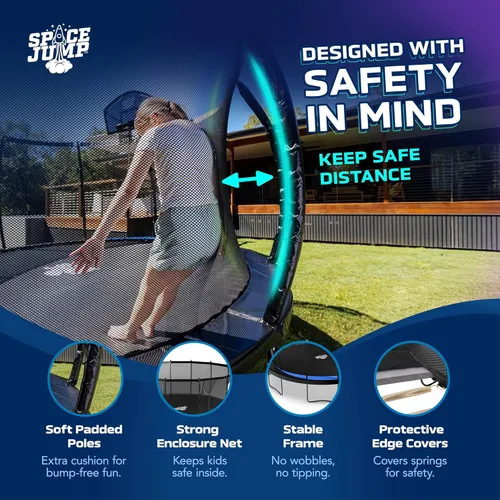Miniatura 3 de SpaceJump Lunar Trampoline, Outdoor 8 FT, 10 FT, 12 FT, 14 FT, 16 FT Round Bouncer with Safety Net, Optional Accessories, Black