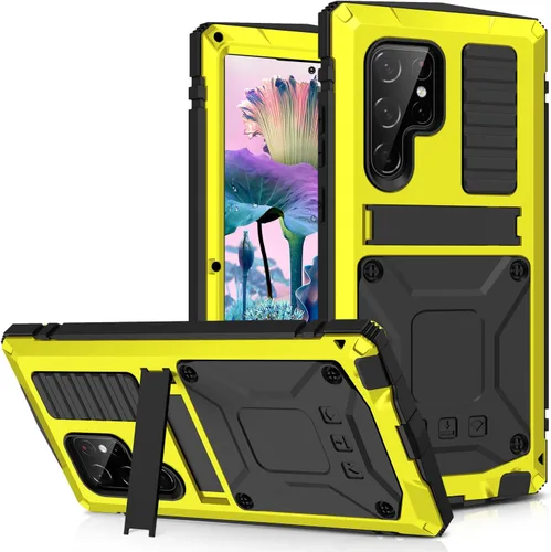 Miniatura 11 de Simicoo Funda de silicona compatible con Samsung S23 Ultra Metal Bumper con soporte protector de pantalla integrado Gorilla Glass híbrido militar a