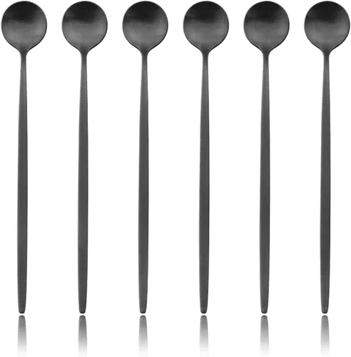 Miniatura 10 de Cucharas de café expreso negro mate, mini cucharas de té para café, cucharas pequeñas de acero inoxidable de 5.11 pulgadas para postre, juego de 6