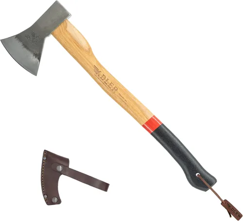Miniatura 14 de Adler Rheinland - Hacha de camping con funda de cuero, forjado alemán, mango de nogal de 14 pulgadas, hacha compacta para senderismo, bushcraft