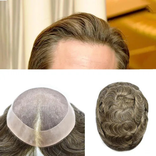 Miniatura 71 de Toupee de cabello humano fino mono revestido de poliéster para hombre, postizo de monofilamento duradero NPU monofilamento tupé para hombres