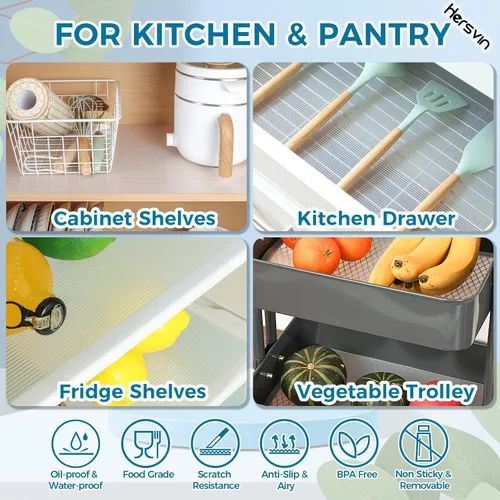 Miniatura 7 de Hersvin Revestimientos para estantes de 10 pulgadas x 20 pies, revestimiento de cajón para armarios de cocina sin adhesivo antideslizante