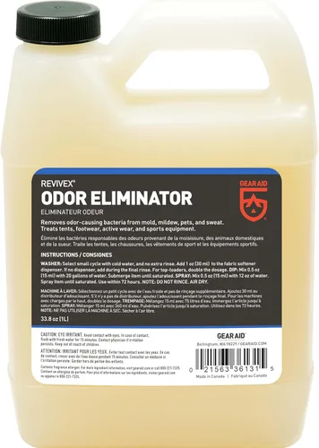 GEAR AID Revivex Eliminador de olores, fórmula totalmente natural para eliminar aromas de tiendas de campaña, calzado y equipo deportivo, 1 litro