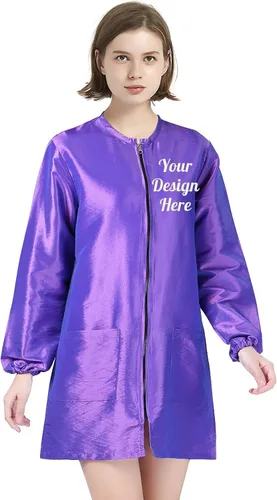 Miniatura 9 de TOPTIE Personalizado Bordado Satén Manga Larga Salón Smock Unisex Peluquero Peluquero Capa Chaqueta Mascota Aseo Ropa de Trabajo