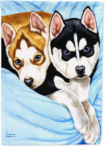 Caroline's Treasures AMB1327GF - Bandera de jardín con diseño de ángeles de nieve y husky siberiano, bandera decorativa para patio exterior, patio,