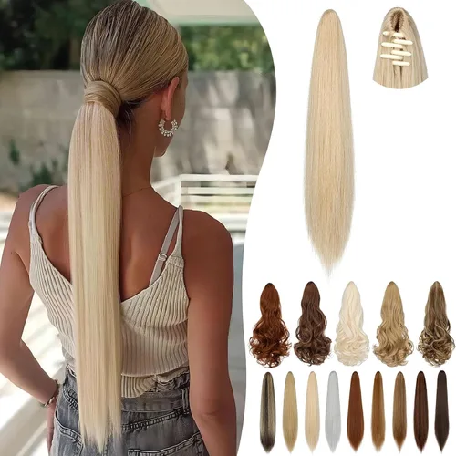 Miniatura 15 de Extensión de cola de caballo de 18 pulgadas, 20 pulgadas, larga, rizada, ondulada, recta, con clip, de aspecto natural, extensión de cabello
