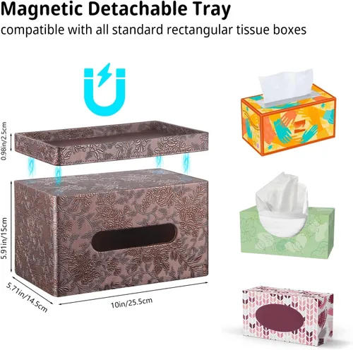 Miniatura 3 de YAPISHI Caja de pañuelos grande rectangular con almacenamiento de bandeja, soporte de pañuelos faciales de piel sintética, se adapta a 230