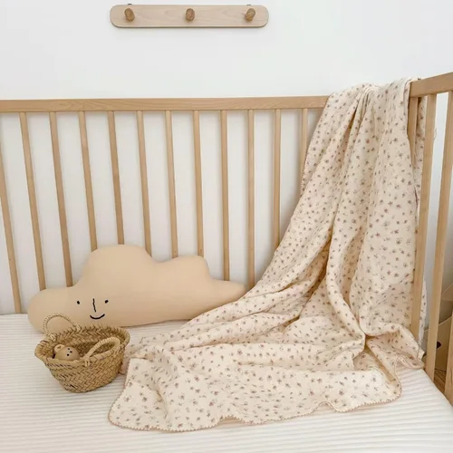 Miniatura 9 de BuLuTu Manta de 4 capas para niños pequeños, 100% algodón muselina, mantas de cama para niños, niñas, niños, con bonito patrón de flores de hibisco