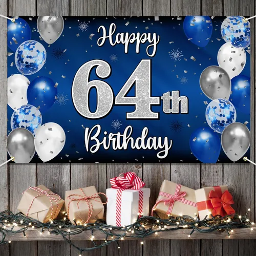 Miniatura 149 de Decoración de feliz cumpleaños 35, globo azul y plateado de 35 años, cartel grande de telón de fondo de cumpleaños, suministros para fiesta de 35th