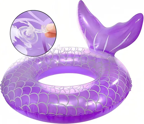 Miniatura 3 de Flotador de sirena para piscina, tubo de piscina para niños, cola de sirena inflable, anillos de natación, actividades acuáticas, suministros
