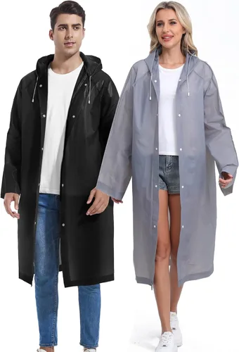 Miniatura 116 de 2 abrigos de lluvia de Borogo para adultos, chaquetas de lluvia reutilizables para hombres y mujeres