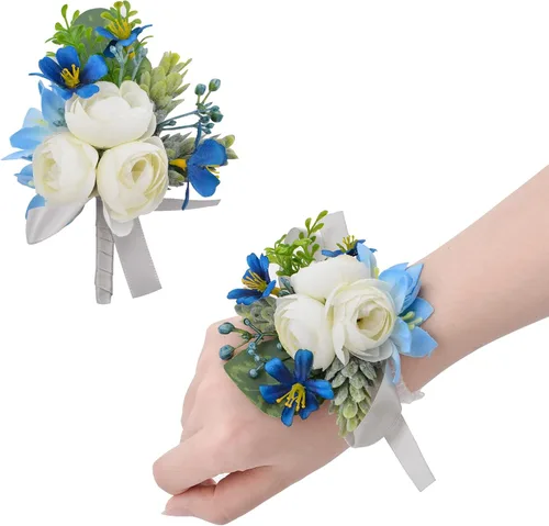 Miniatura 10 de 6 piezas de flores artificiales para boda, ramillete de simulación de rosas pequeñas moradas, accesorios de flores artificiales para novia, novio