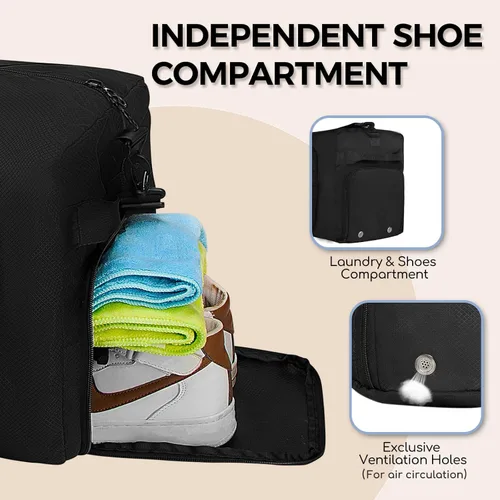 Miniatura 7 de Fmeida Bolsa de lona 65L, 65L-Negro, Bolsa de lona con compartimento para zapatos