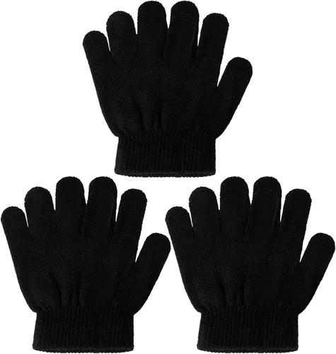 Miniatura 10 de 3 pares de guantes para niños pequeños, manoplas para niños, guantes de punto cálidos de invierno, manoplas de dedos completos para niños y niñas