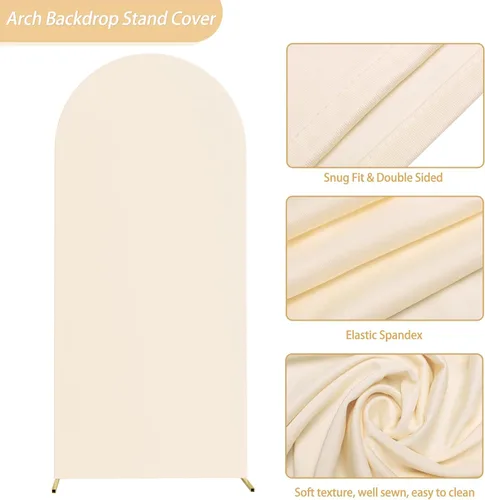 Miniatura 3 de Fomcet Cubierta de Arco de Boda de 6 Pies Beige Spandex Tela Ajustada Cubierta de Telón de Fondo de Arco Parte Superior Redonda Cubiertas de Telón