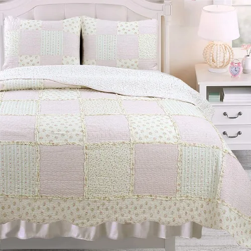 Miniatura 8 de Cozy Line - Juego de edredón de rayas verdes lavanda y puntos morados, 2 piezas, 100% algodón, reversible, para todas las estaciones, con fundas