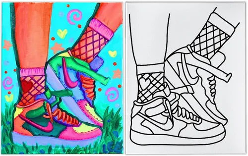 Miniatura 2 de INDIGO ART STUDIO Tenis de lona predibujados de 11 x 14 pulgadas #4, pintura acrílica, actividad artística, 12 colores de primera calidad, 2