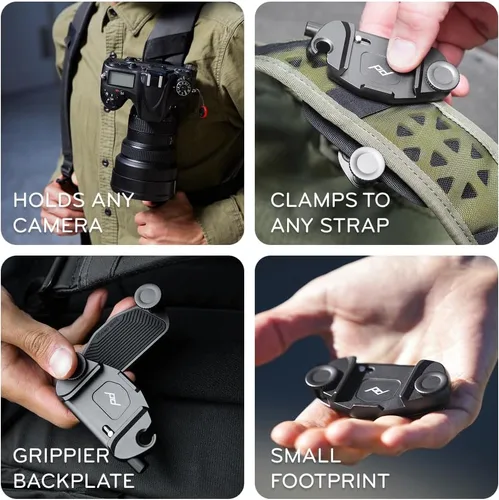 Miniatura 3 de Peak Design Clip para cámara de captura V3, negro con placa, sostiene DSLR, compacto y cuerpo de disparo, seguro, estable y accesible, se fija a