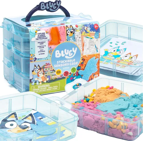 Miniatura 7 de Horizon Group USA Caja sensorial oficial Bluey Seek & Find, juguetes sensoriales listos para usar para niños pequeños de 3 a 4 años con tapa, arena