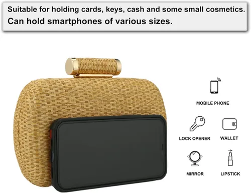 Miniatura 3 de YYW Bolso de mano de paja para mujer, boda, tejido a mano, pajita, fiesta, boda, verano, playa, bolso de mano de mimbre