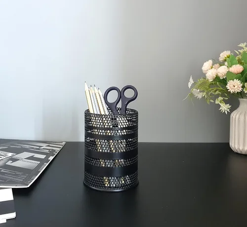 Miniatura 2 de Soporte para bolígrafo para escritorio, soporte de malla metálica para lápices, organizador de tazas, papelería de oficina, soporte para brochas