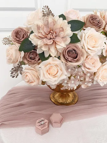 Miniatura 22 de FACINOC Ramos de Rosas Artificiales Naranjas, Juego de Caja de Flores Artificiales con Tallos para DIY, Bodas, Despedidas de Soltera, Decoraciones