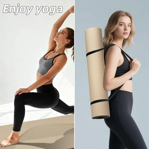 Miniatura 6 de Esterilla de yoga grande de 76" x 40" x 10 mm (2/5 pulgadas) – Extra gruesa y ancha, esterilla de fitness de TPE, esterilla de ejercicios Beige/Negro