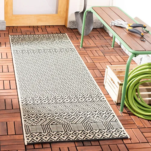 Miniatura 13 de SAFAVIEH Alfombra lavable para exteriores, colección Courtyard de 2.3 x 6.7 pies, beige y azul aguamarina, no desprende pelusa y es fácil