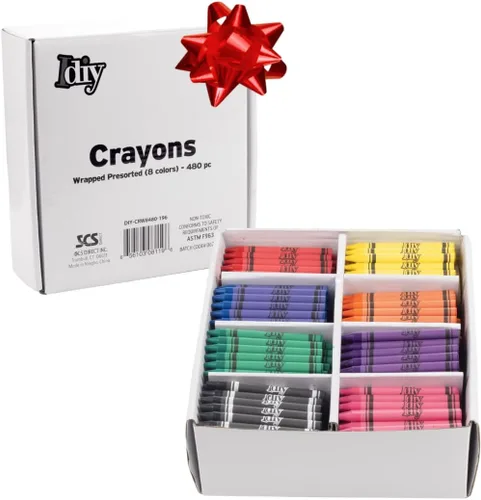 Miniatura 9 de SCS Direct IDIY - Crayones de cera envueltos a granel, 480 unidades, 8 colores (60 de cada uno), seguridad ASTM probada y pre-clasificada