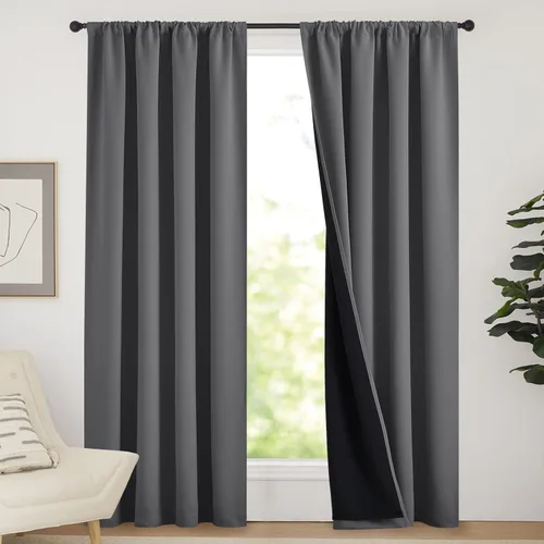 Miniatura 68 de NICETOWN Cortinas blancas 100% opacas, 2 capas gruesas completamente opacas con bolsillo para barra, cortinas aislantes térmicas para Blanco puro