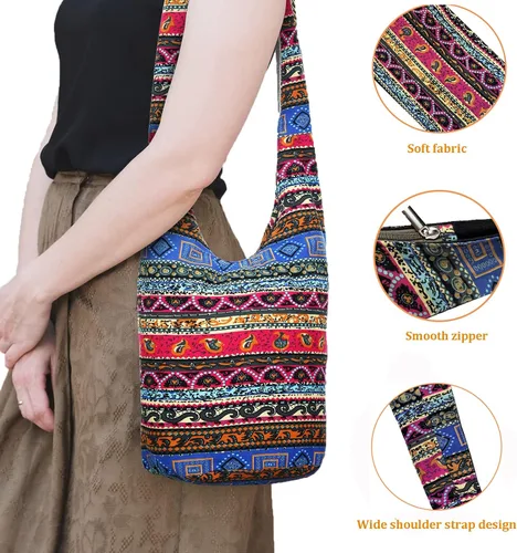 Miniatura 2 de KARRESLY - Bolso bandolera de algodón bohemio, estilo hippie, hecho a mano