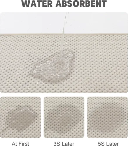 Miniatura 3 de YIHOUSE Juego de 2 tapetes de baño ultrafinos de secado rápido, tapete de baño absorbente para baño, antideslizante, lavable a máquina (beige)