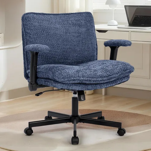 Miniatura 10 de Kassipo Silla de Oficina con Patas Entrecruzadas con Ruedas y Brazos Abatibles, Silla de Escritorio Tapizada con Patas Entrecruzadas, Sillas