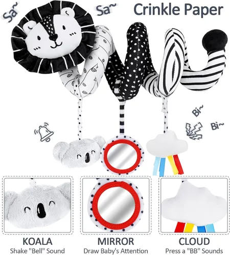 Miniatura 2 de Joyreal Juguetes sensoriales de alto contraste para recién nacidos, juguetes sensoriales para bebés en blanco y negro con juguetes para asiento