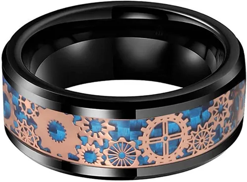 Miniatura 2 de Wow Jewelers - Anillo de tungsteno de 6 mm y 8 mm color negro, plateado, rojo y azul para hombres y mujeres, anillos de matrimonio estilo Steampunk