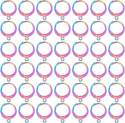 Miniatura 6 de DICOSMETIC 100 ganchos redondos para aretes de acero inoxidable con cierre de palanca para las orejas, con lazo de 0.047 pulgadas y 100 anillos