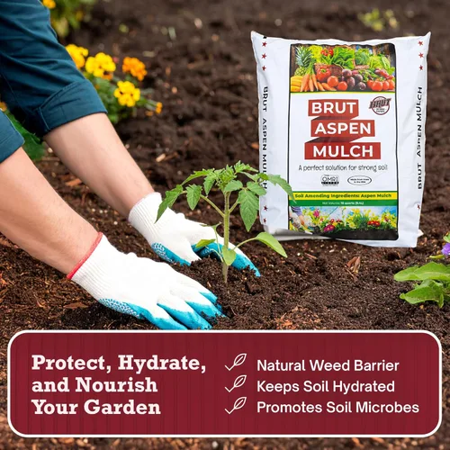 Miniatura 2 de Brut Organic Aspen Mulch 10 cuartos de galón – Retenedor de humedad natural y protector de raíces – Sin olor, mantillo de corteza rico en nutrientes