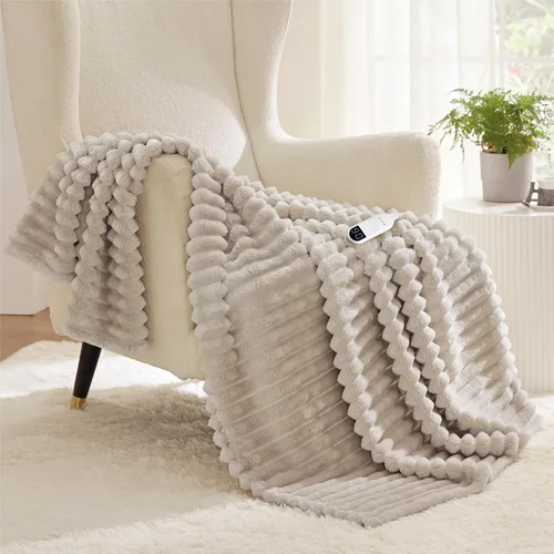 Miniatura 17 de Bedsure Manta eléctrica individual – Manta eléctrica de franela gruesa a rayas, calefacción con 6 ajustes de tiempo (hasta 10 horas), 6 ajustes