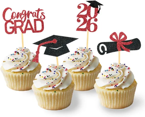 Miniatura 8 de 24 adornos de graduación para cupcakes, decoraciones de graduación negras y azules para la clase de 2026 (negro y azul)