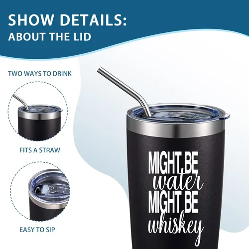 Miniatura 4 de ATHAND Might Be Water Might Be Whisky - Vasos aislados de 20 onzas con tapa y pajilla, vaso de acero inoxidable de doble pared al vacío, taza